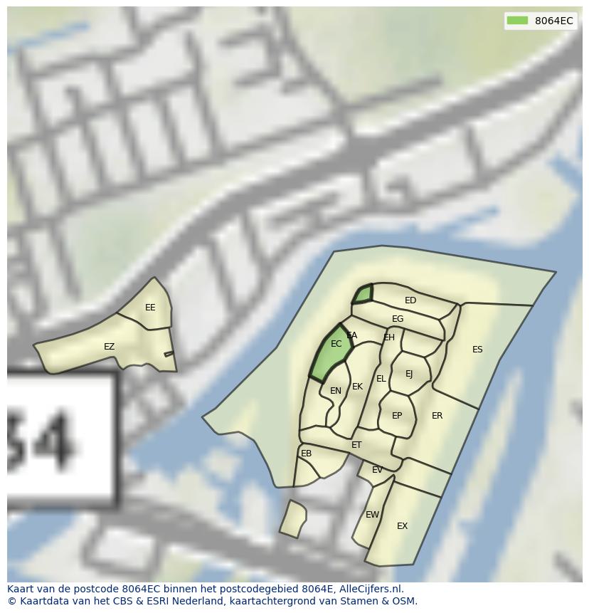 Afbeelding van het postcodegebied 8064 EC op de kaart.