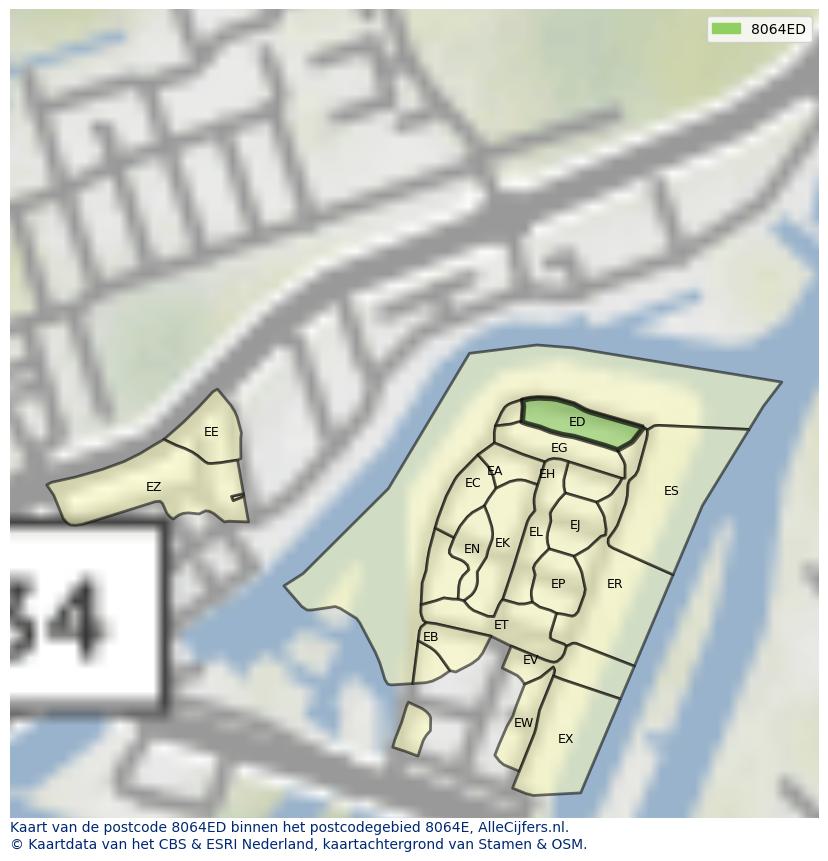Afbeelding van het postcodegebied 8064 ED op de kaart.