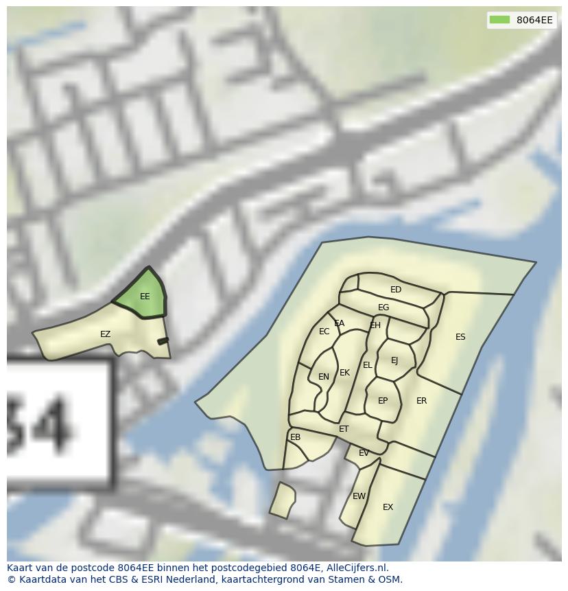 Afbeelding van het postcodegebied 8064 EE op de kaart.