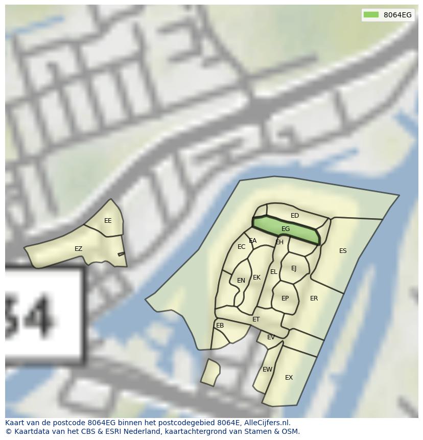 Afbeelding van het postcodegebied 8064 EG op de kaart.