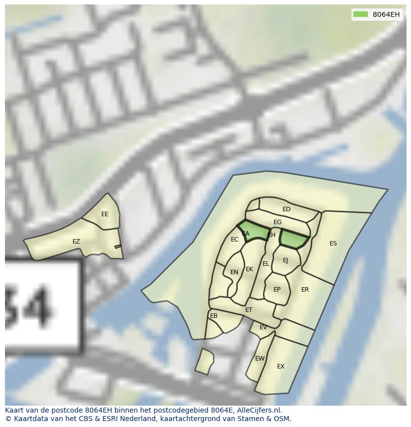 Afbeelding van het postcodegebied 8064 EH op de kaart.