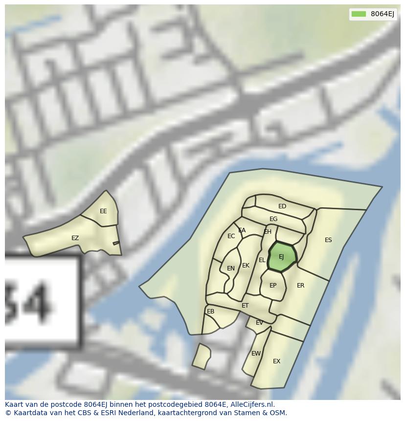 Afbeelding van het postcodegebied 8064 EJ op de kaart.
