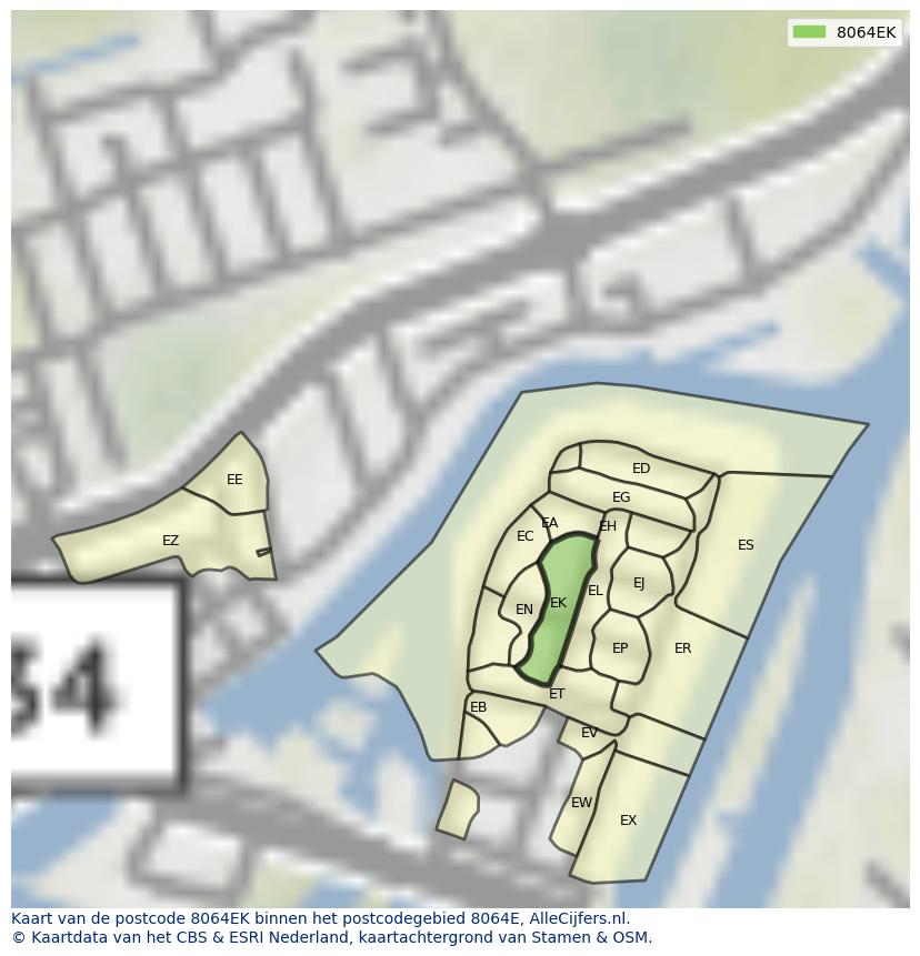 Afbeelding van het postcodegebied 8064 EK op de kaart.