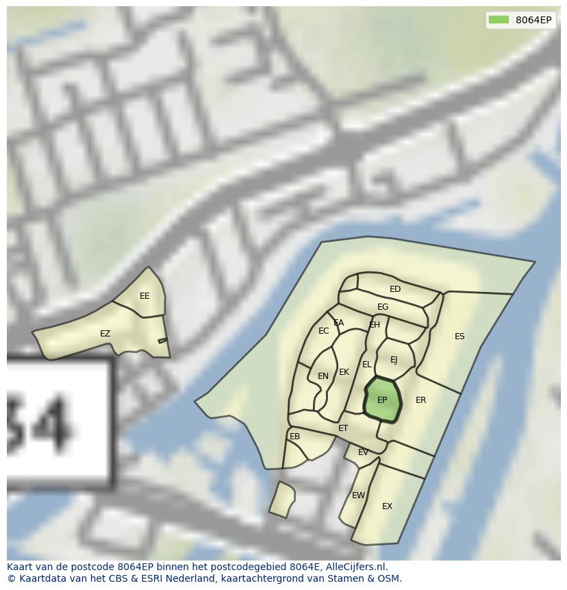 Afbeelding van het postcodegebied 8064 EP op de kaart.