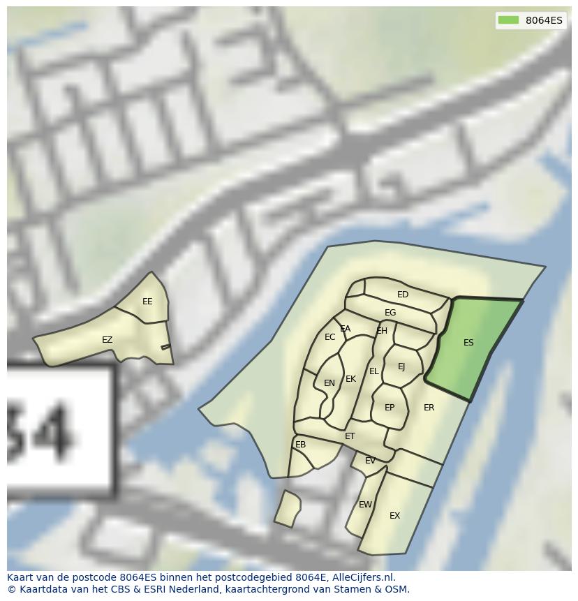 Afbeelding van het postcodegebied 8064 ES op de kaart.