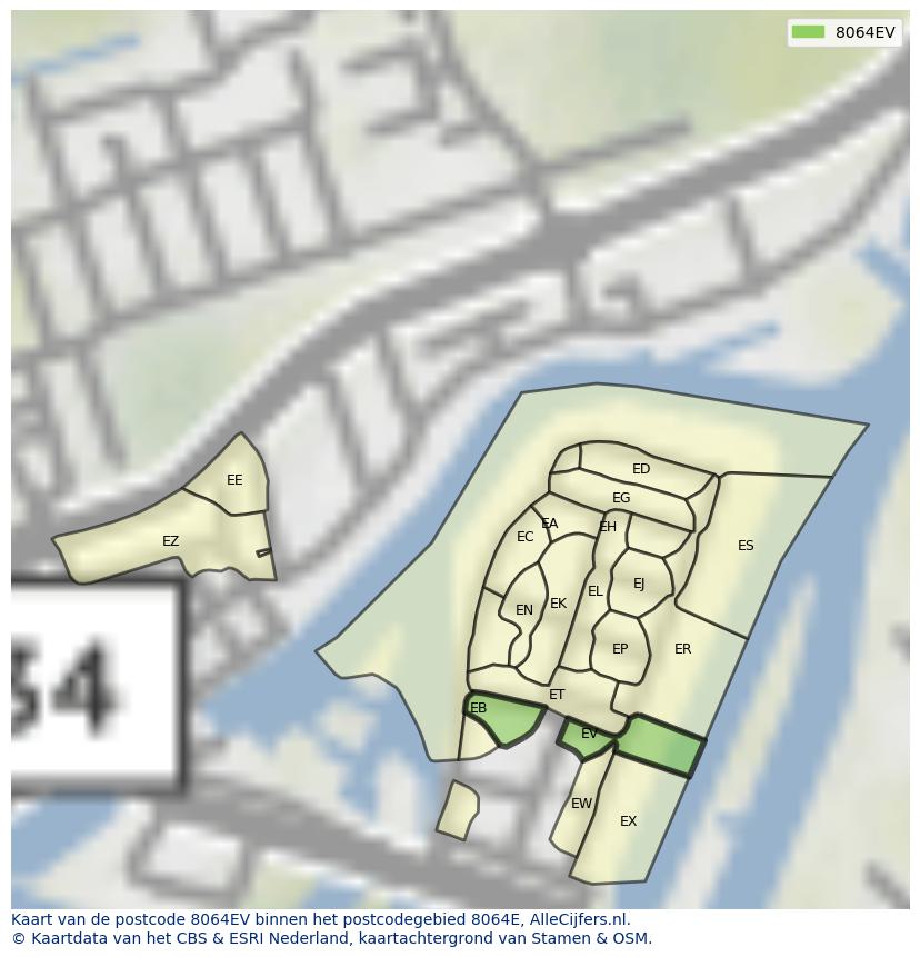 Afbeelding van het postcodegebied 8064 EV op de kaart.