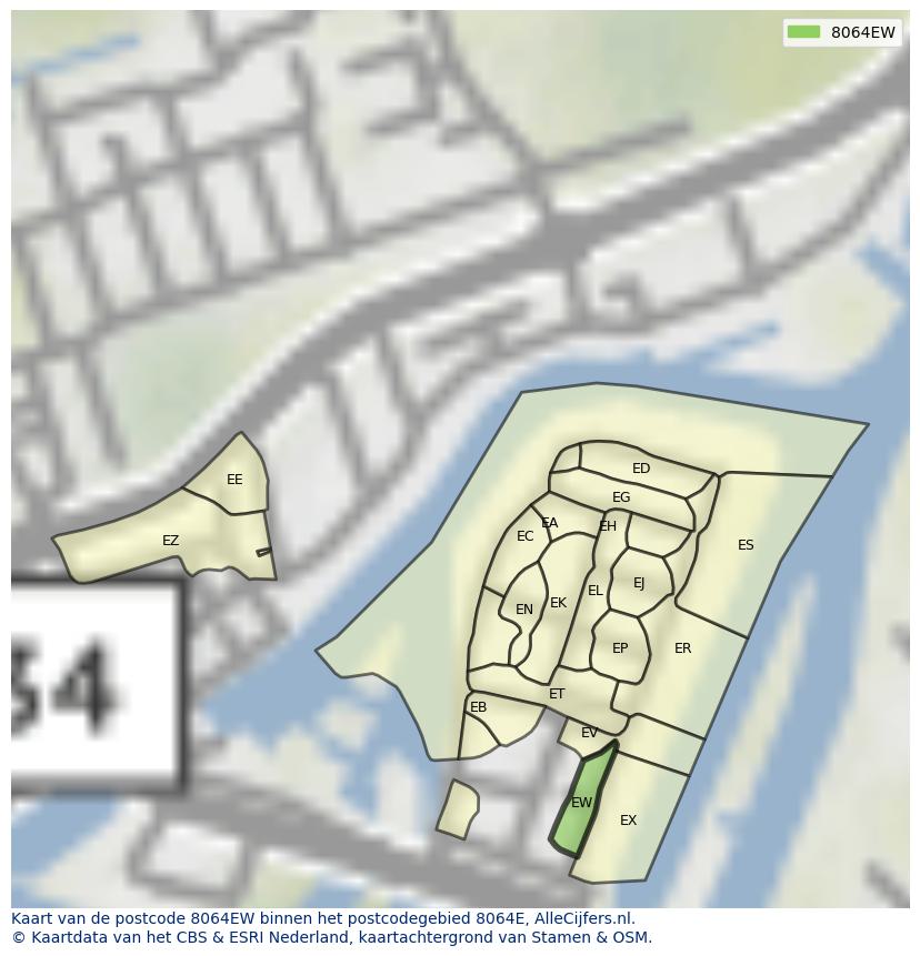 Afbeelding van het postcodegebied 8064 EW op de kaart.