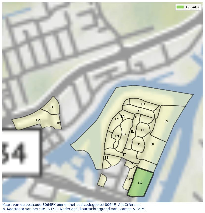 Afbeelding van het postcodegebied 8064 EX op de kaart.
