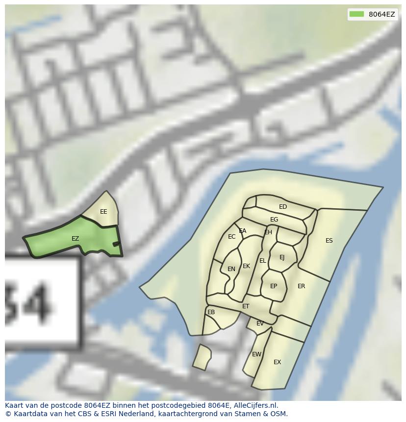Afbeelding van het postcodegebied 8064 EZ op de kaart.