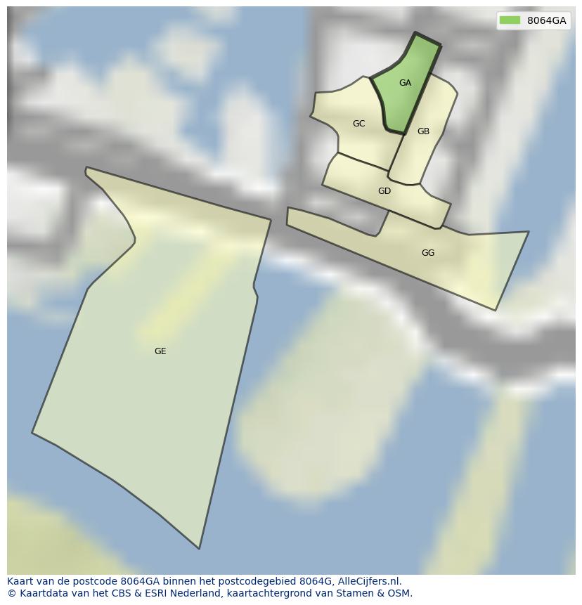 Afbeelding van het postcodegebied 8064 GA op de kaart.