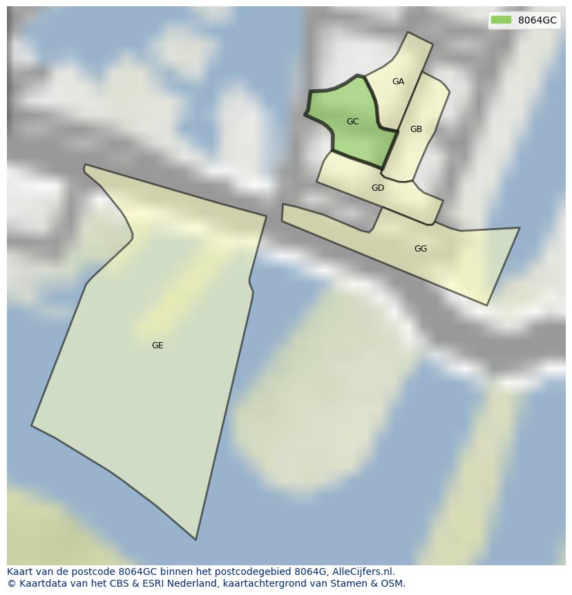 Afbeelding van het postcodegebied 8064 GC op de kaart.