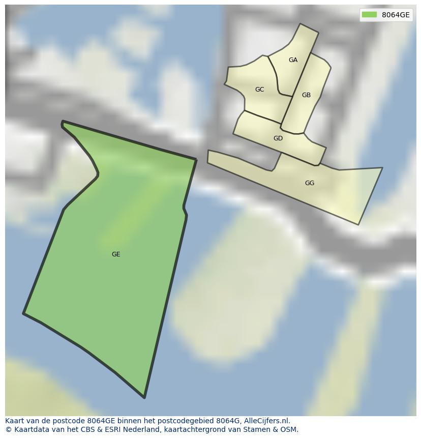 Afbeelding van het postcodegebied 8064 GE op de kaart.