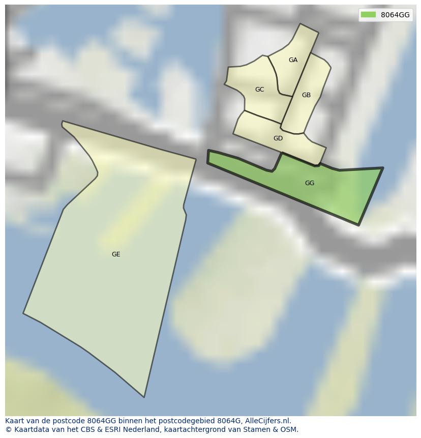 Afbeelding van het postcodegebied 8064 GG op de kaart.