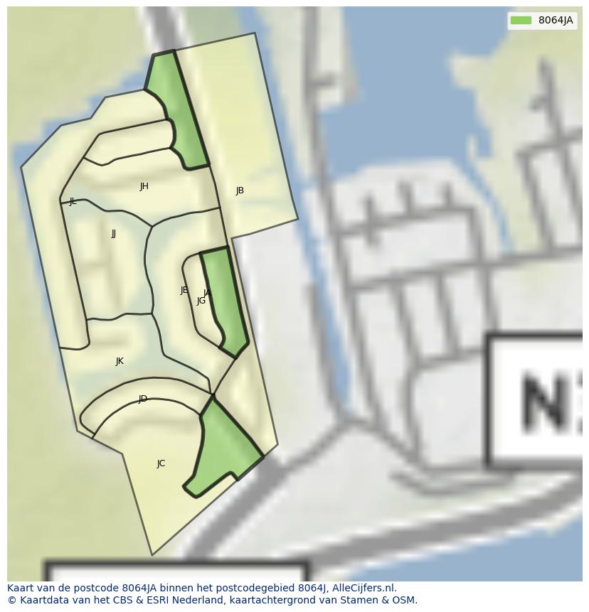 Afbeelding van het postcodegebied 8064 JA op de kaart.