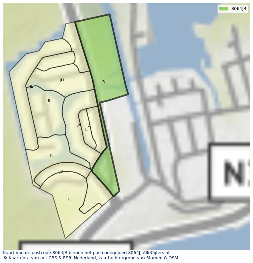 Afbeelding van het postcodegebied 8064 JB op de kaart.