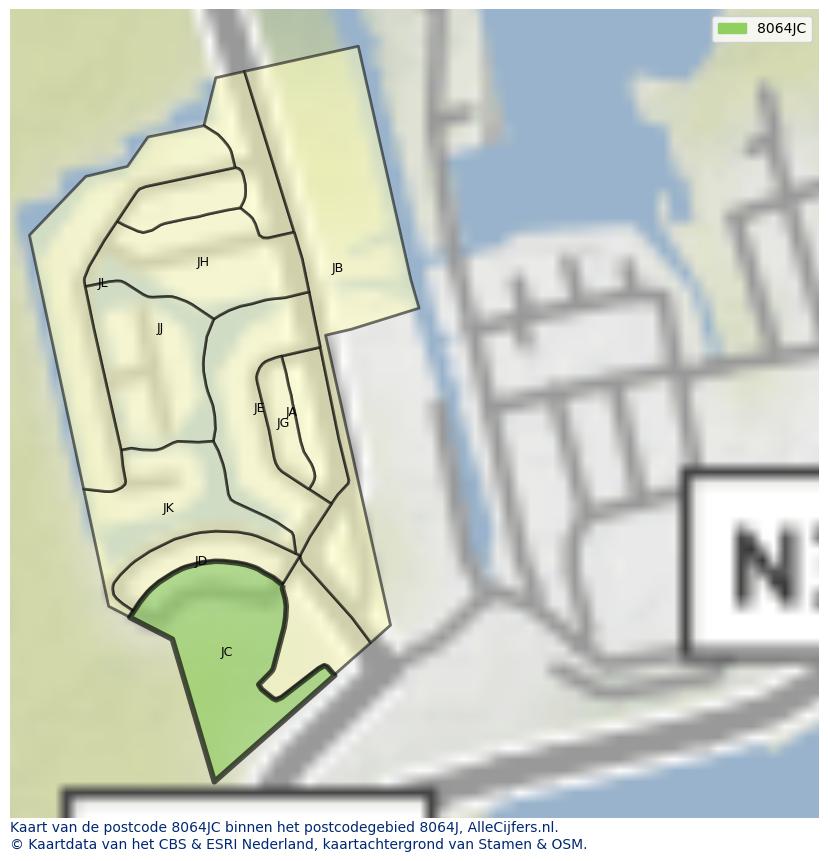 Afbeelding van het postcodegebied 8064 JC op de kaart.
