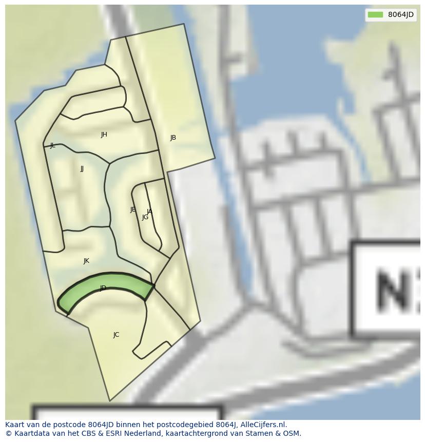 Afbeelding van het postcodegebied 8064 JD op de kaart.