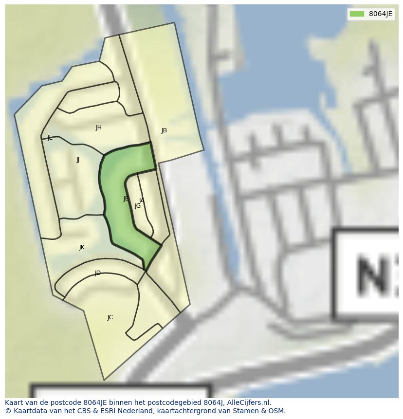 Afbeelding van het postcodegebied 8064 JE op de kaart.