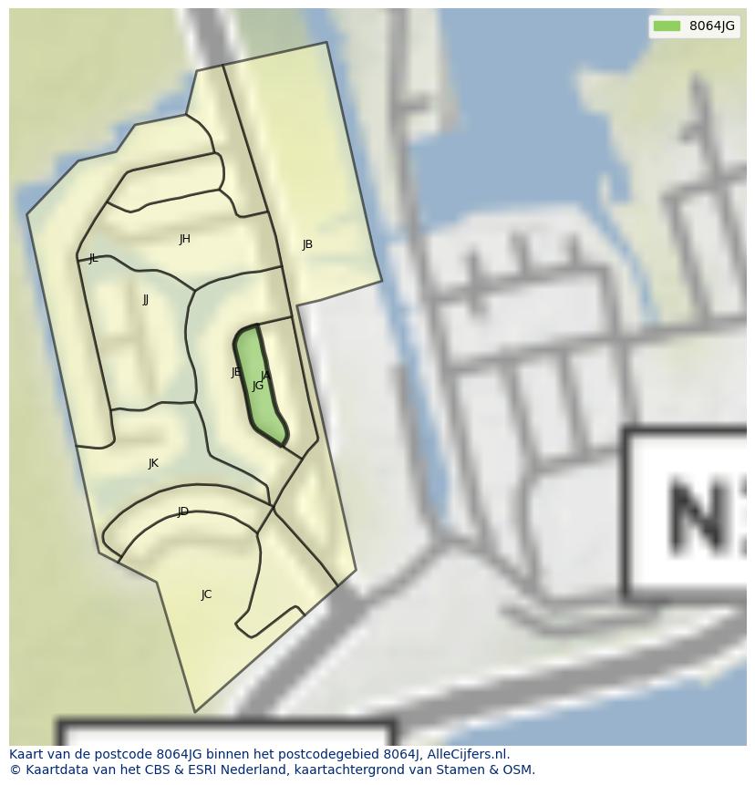 Afbeelding van het postcodegebied 8064 JG op de kaart.