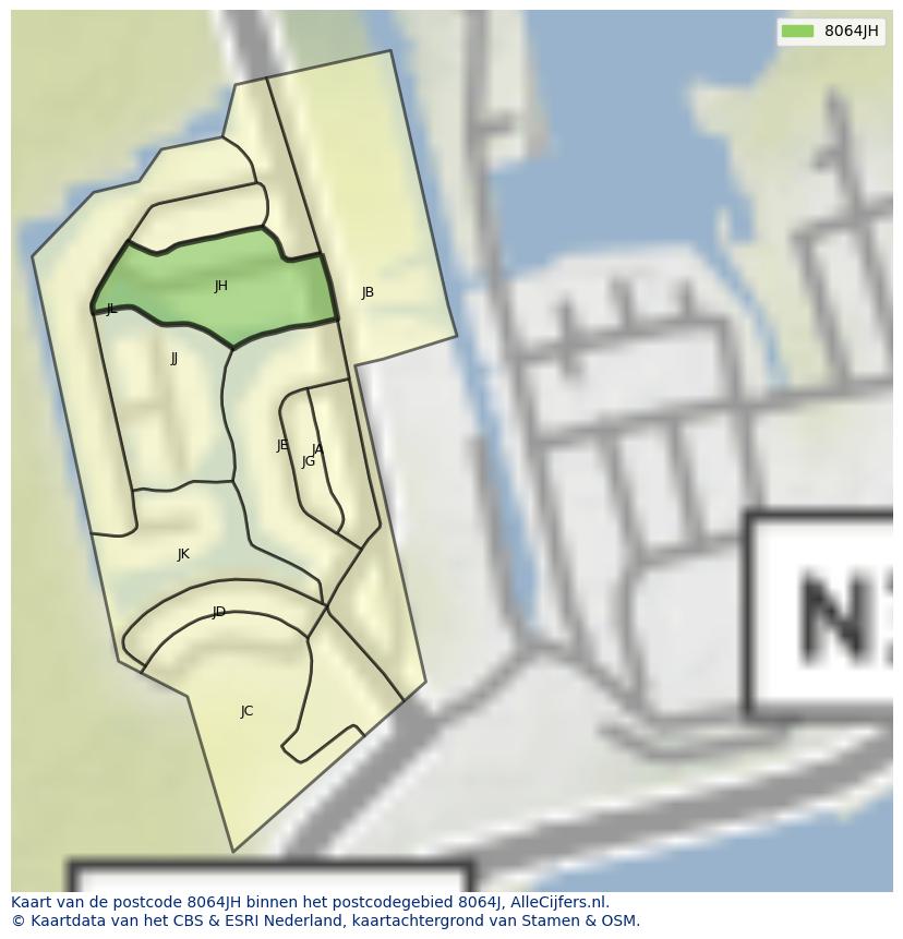 Afbeelding van het postcodegebied 8064 JH op de kaart.