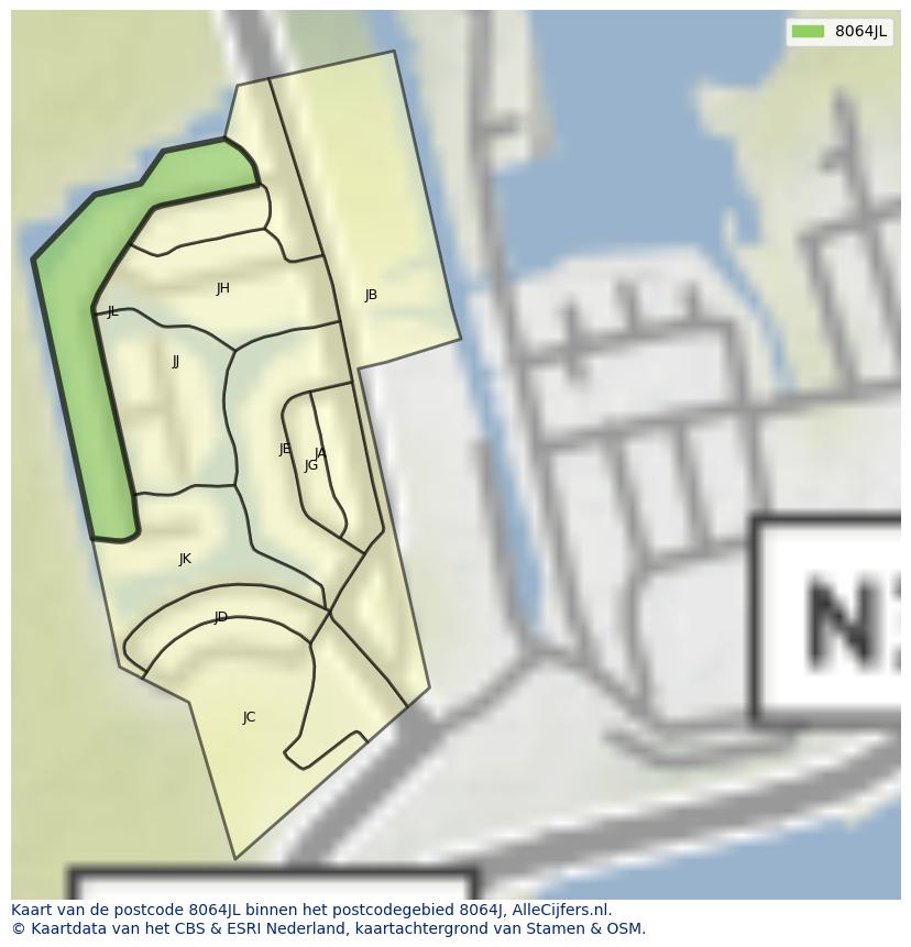 Afbeelding van het postcodegebied 8064 JL op de kaart.