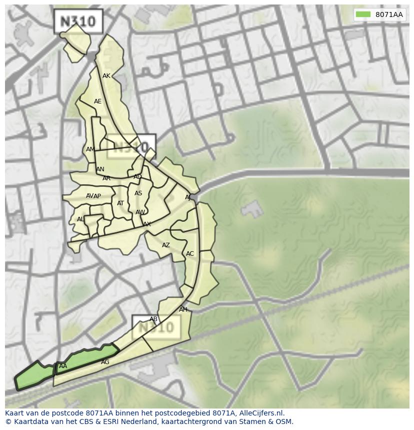 Afbeelding van het postcodegebied 8071 AA op de kaart.