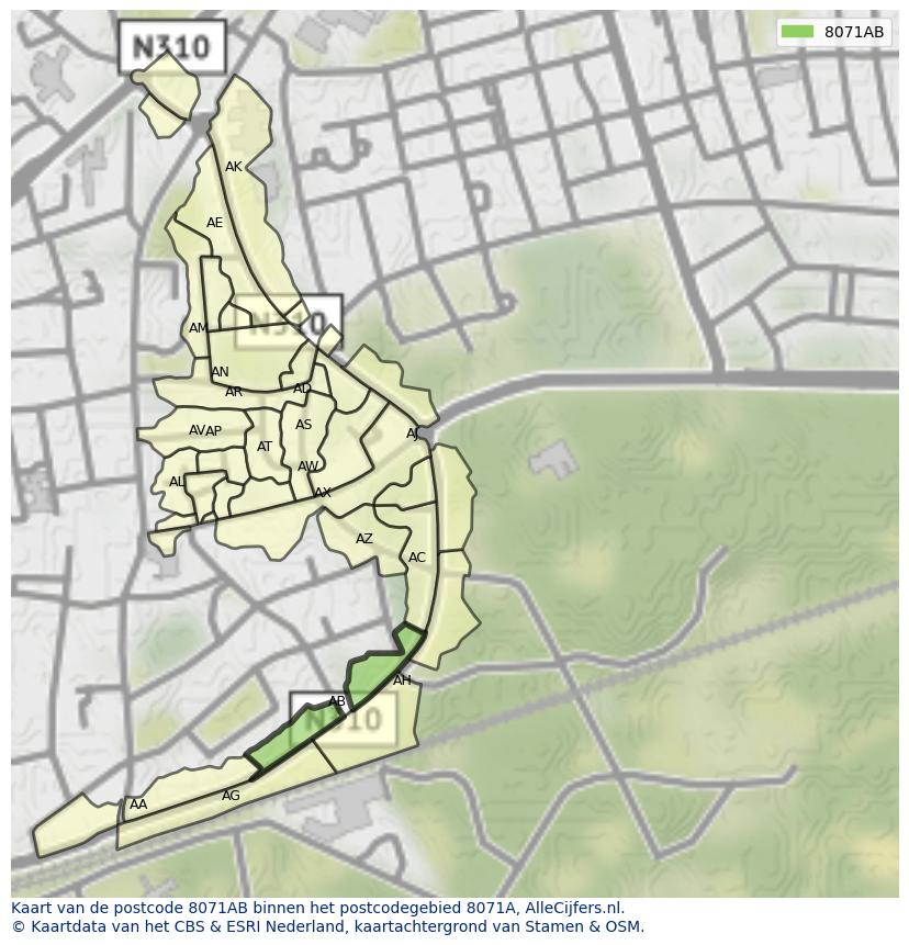 Afbeelding van het postcodegebied 8071 AB op de kaart.
