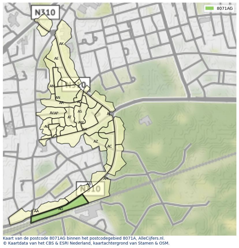 Afbeelding van het postcodegebied 8071 AG op de kaart.