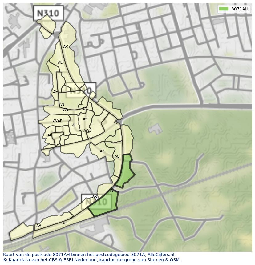 Afbeelding van het postcodegebied 8071 AH op de kaart.
