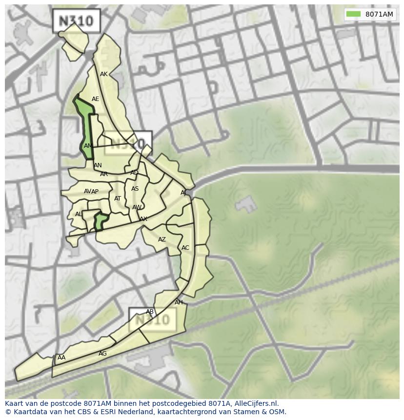 Afbeelding van het postcodegebied 8071 AM op de kaart.