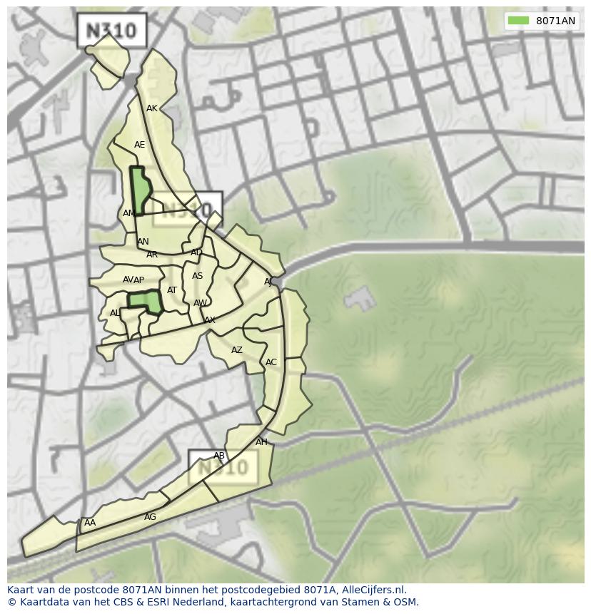 Afbeelding van het postcodegebied 8071 AN op de kaart.