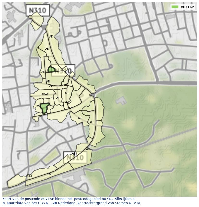 Afbeelding van het postcodegebied 8071 AP op de kaart.