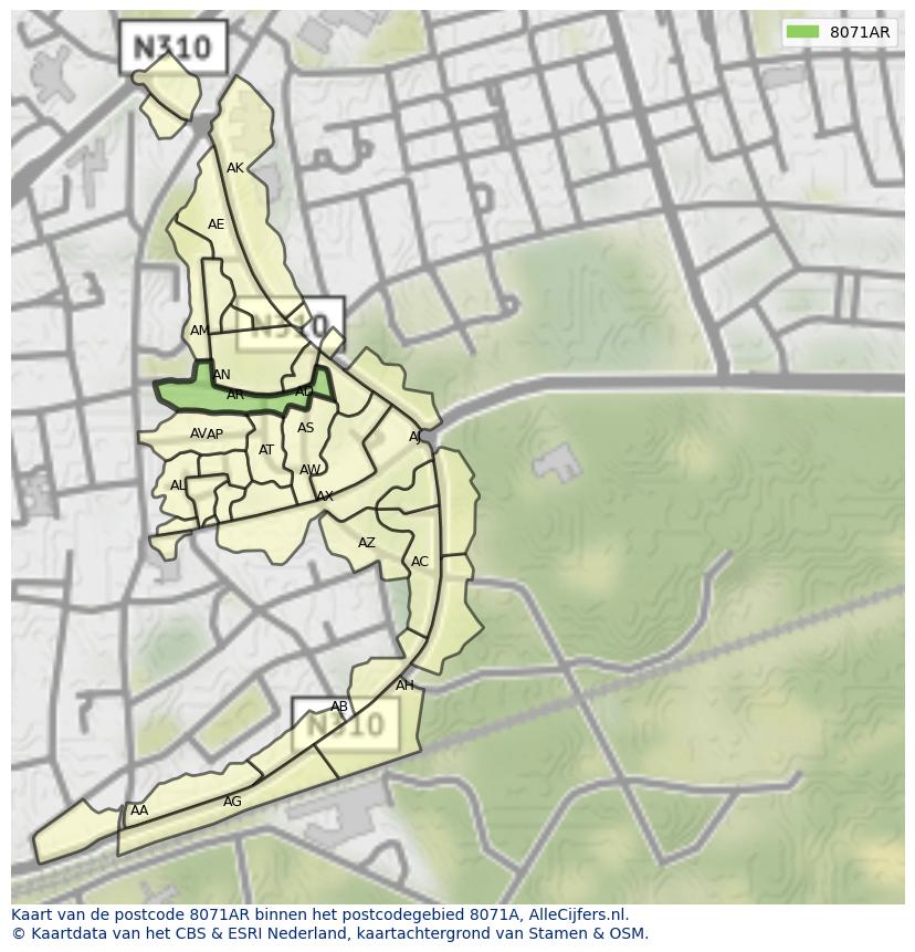 Afbeelding van het postcodegebied 8071 AR op de kaart.
