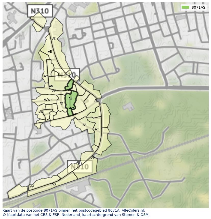 Afbeelding van het postcodegebied 8071 AS op de kaart.