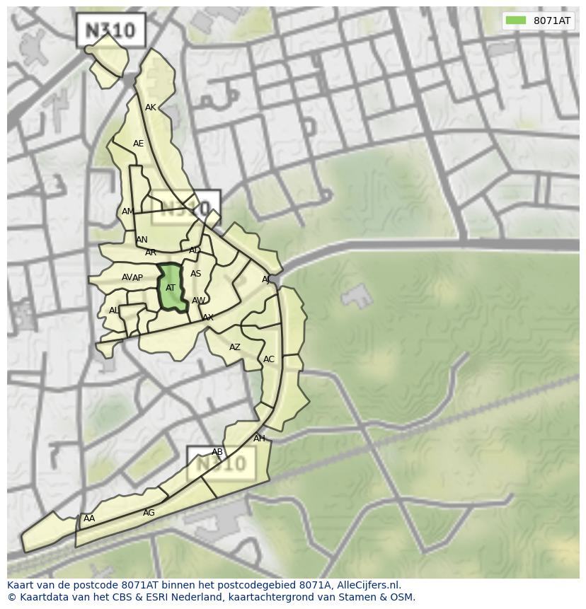 Afbeelding van het postcodegebied 8071 AT op de kaart.