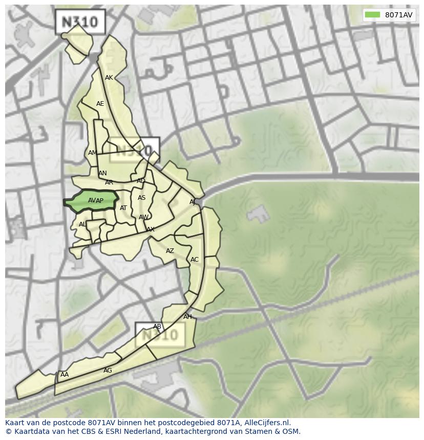 Afbeelding van het postcodegebied 8071 AV op de kaart.