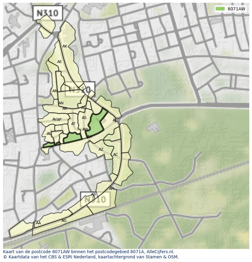 Afbeelding van het postcodegebied 8071 AW op de kaart.