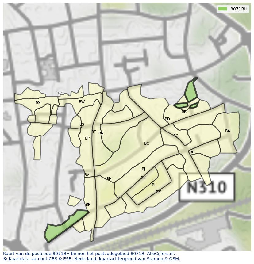Afbeelding van het postcodegebied 8071 BH op de kaart.