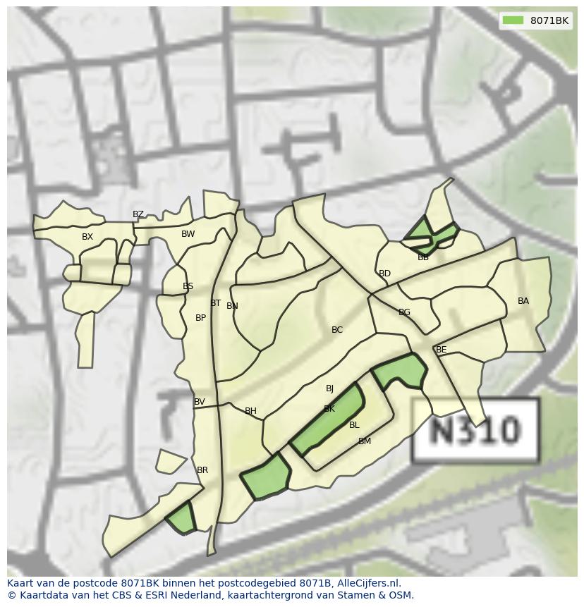 Afbeelding van het postcodegebied 8071 BK op de kaart.