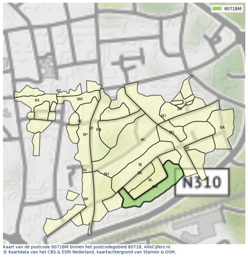 Afbeelding van het postcodegebied 8071 BM op de kaart.
