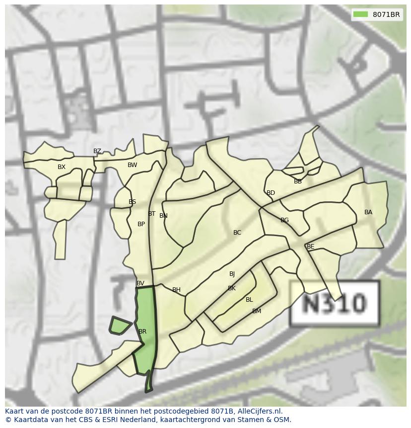 Afbeelding van het postcodegebied 8071 BR op de kaart.