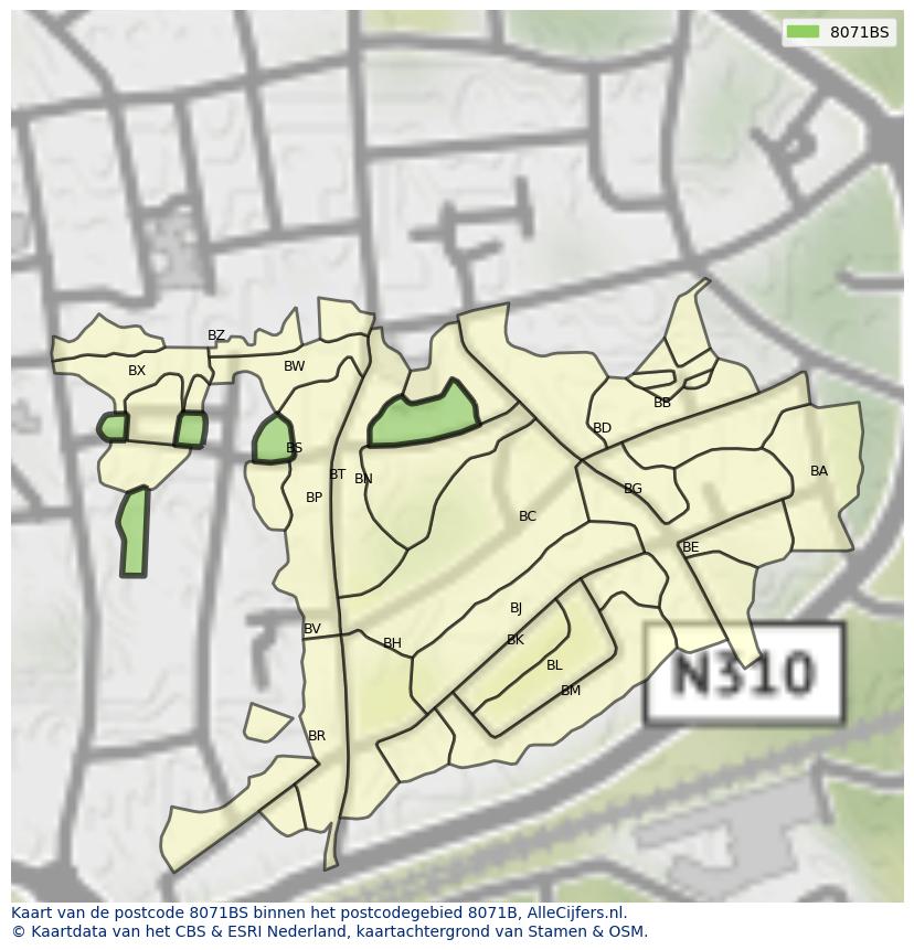 Afbeelding van het postcodegebied 8071 BS op de kaart.