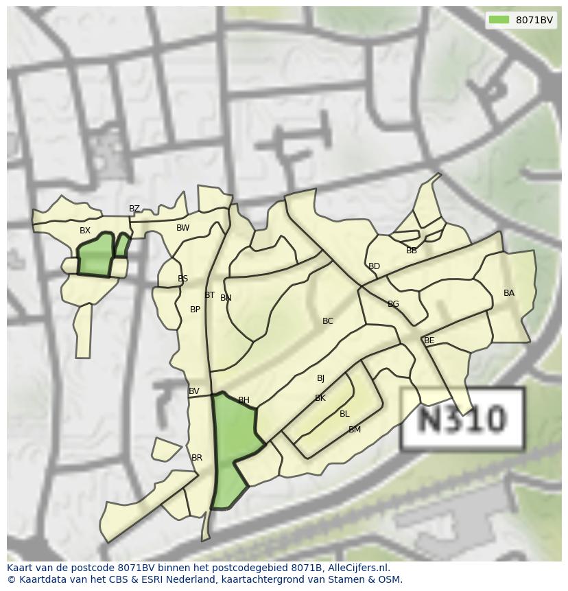 Afbeelding van het postcodegebied 8071 BV op de kaart.