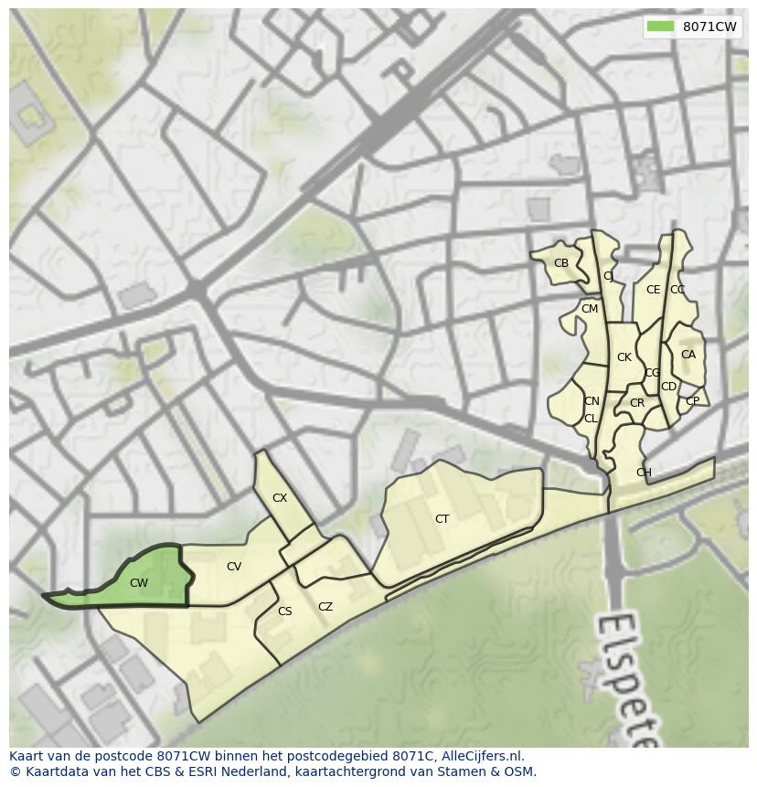 Afbeelding van het postcodegebied 8071 CW op de kaart.