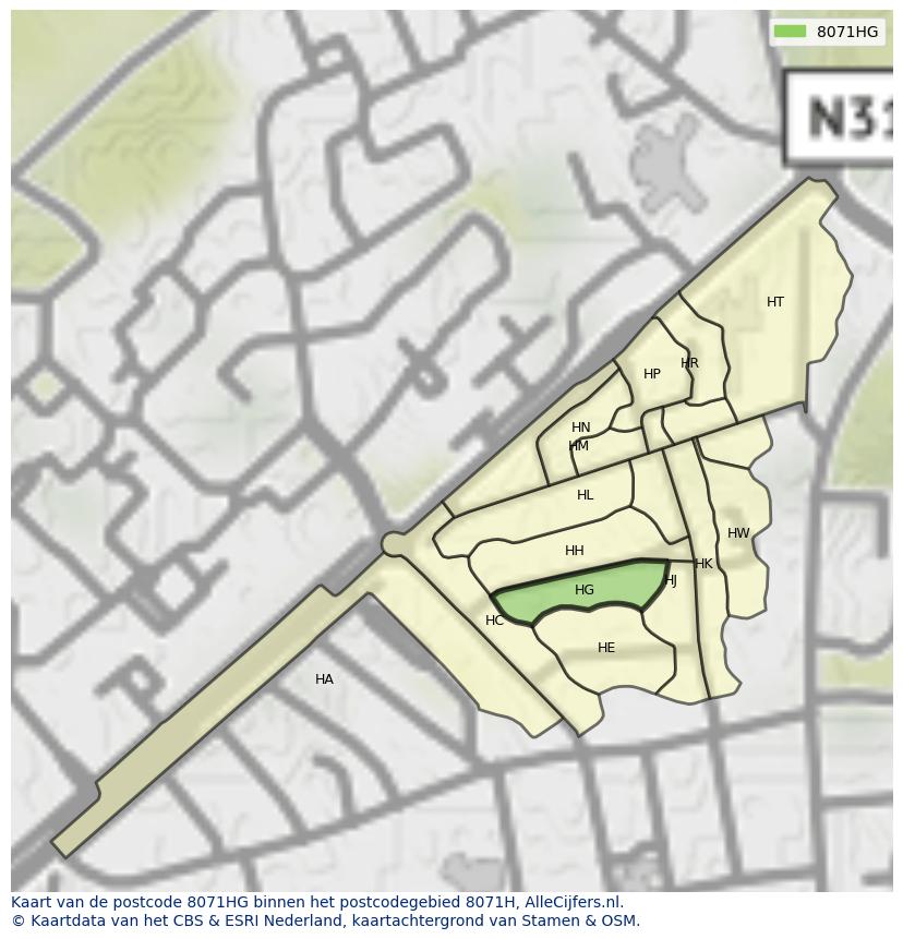 Afbeelding van het postcodegebied 8071 HG op de kaart.