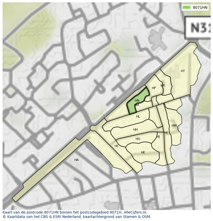 Afbeelding van het postcodegebied 8071 HN op de kaart.