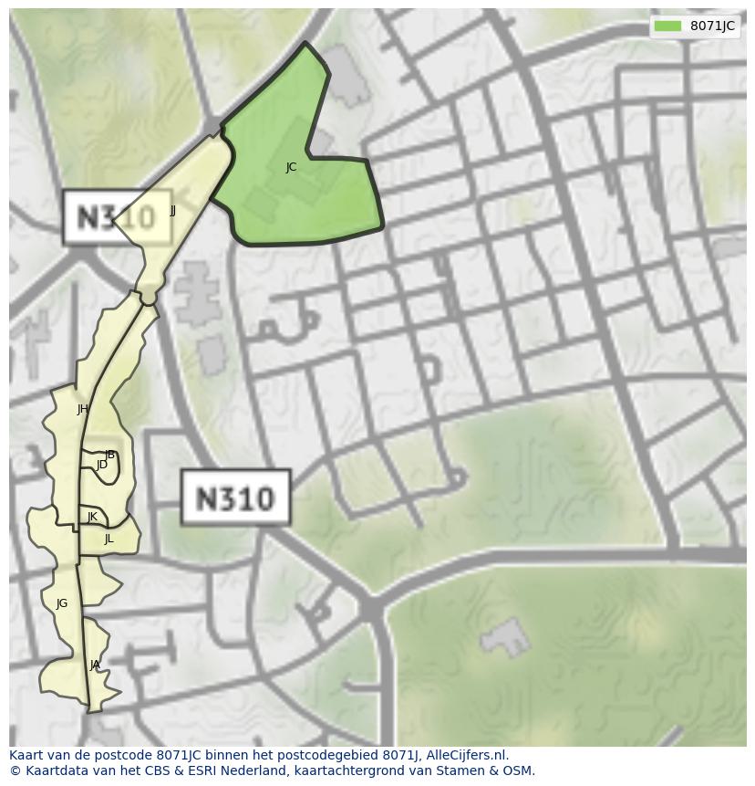 Afbeelding van het postcodegebied 8071 JC op de kaart.