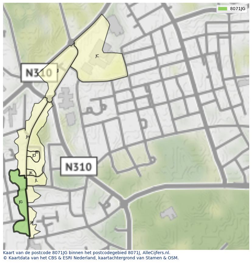 Afbeelding van het postcodegebied 8071 JG op de kaart.