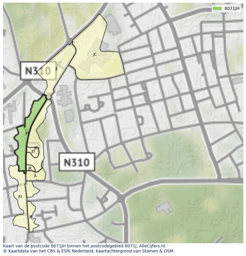 Afbeelding van het postcodegebied 8071 JH op de kaart.