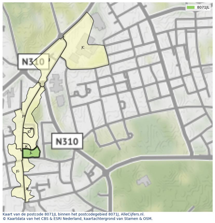 Afbeelding van het postcodegebied 8071 JL op de kaart.